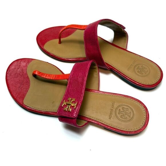 Tory Burch Pink Orange Kira Thong Sandals Sz. 7 - Picture 2 of 7